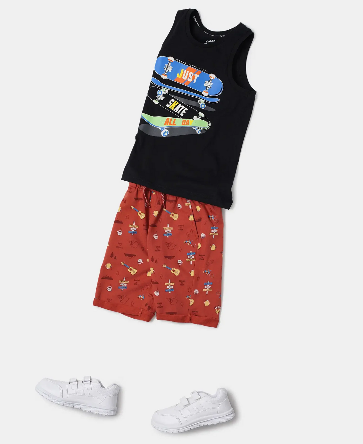 Boy's Super Combed Cotton Graphic Printed Tank Top #AB14 - Black