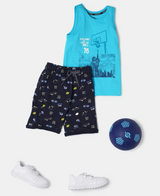 Boy's Super Combed Cotton Graphic Printed Tank Top  #AB14 - Scuba Blue Printed