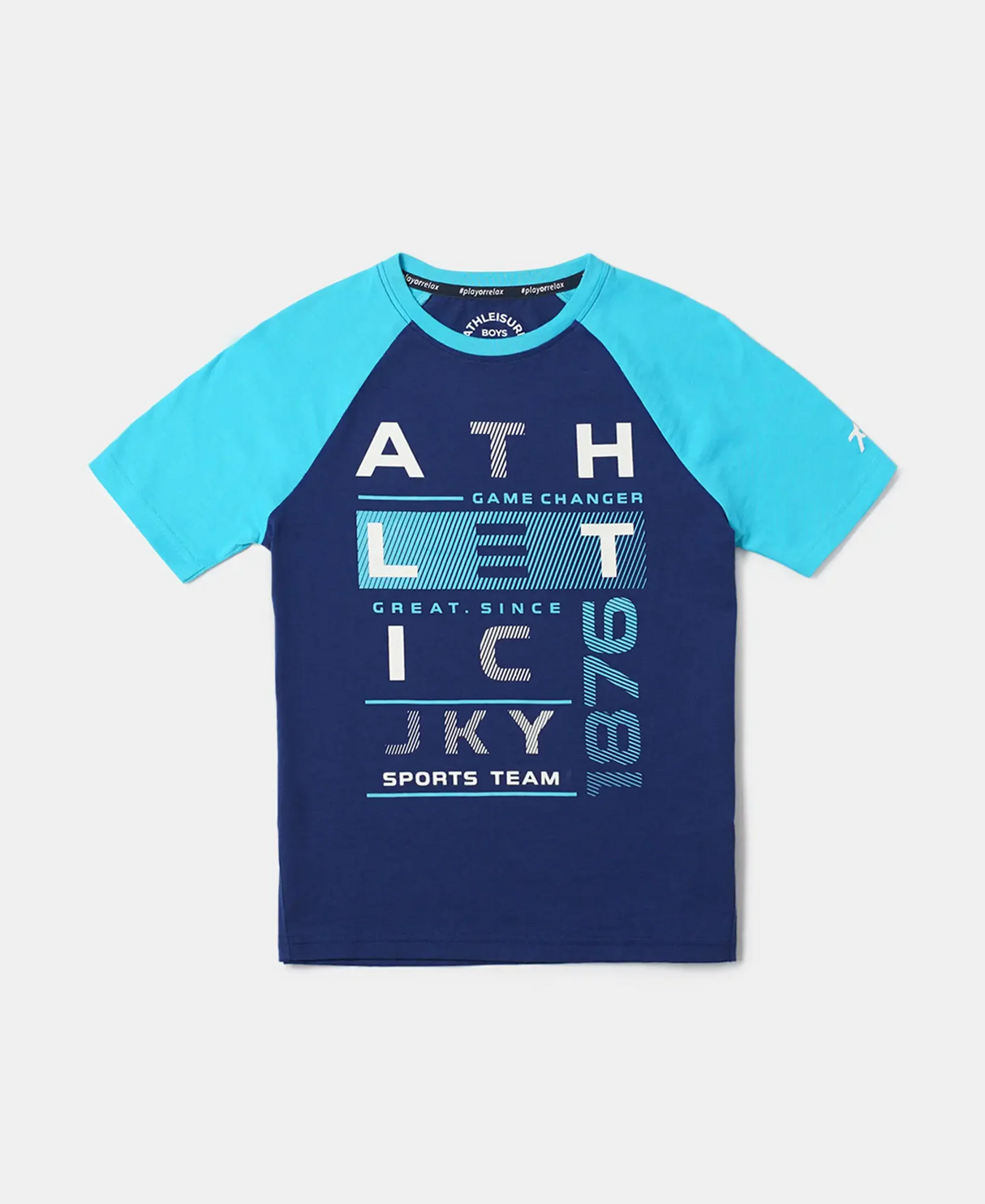 Boy's Super Combed Cotton Graphic Printed Half Sleeve Raglan T-Shirt #AB19 - Blue Depth Assorted