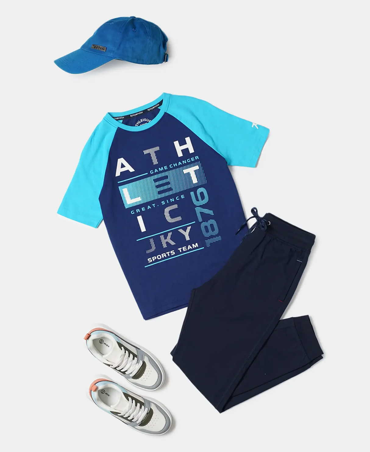 Boy's Super Combed Cotton Graphic Printed Half Sleeve Raglan T-Shirt #AB19 - Blue Depth Assorted