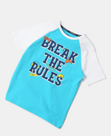 Boy's Super Combed Cotton Graphic Printed Half Sleeve Raglan T-Shirt #AB19 - Scuba Blue Assorted