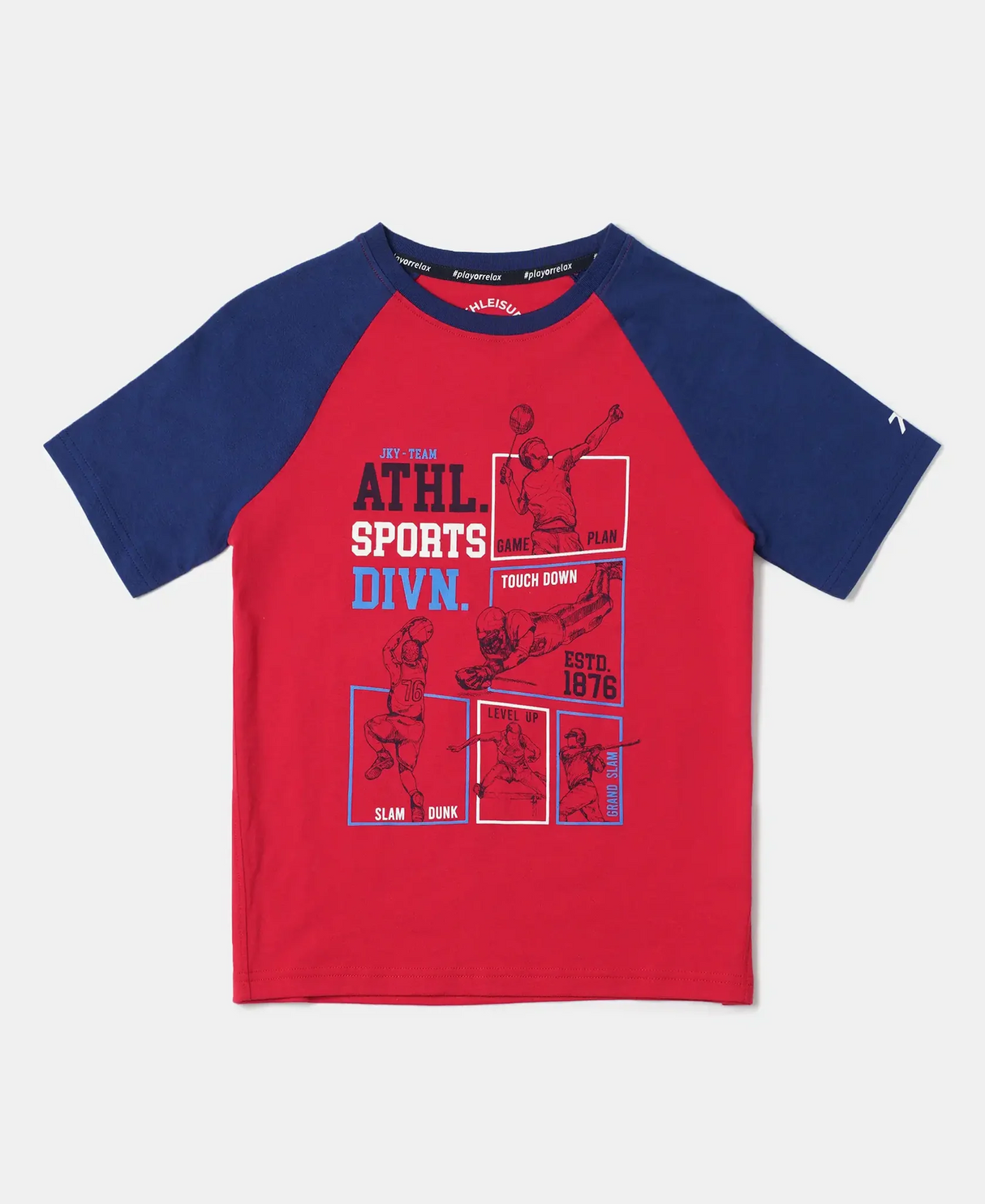 Boy's Super Combed Cotton Graphic Printed Half Sleeve Raglan T-Shirt #AB19 - Team Red Assorted