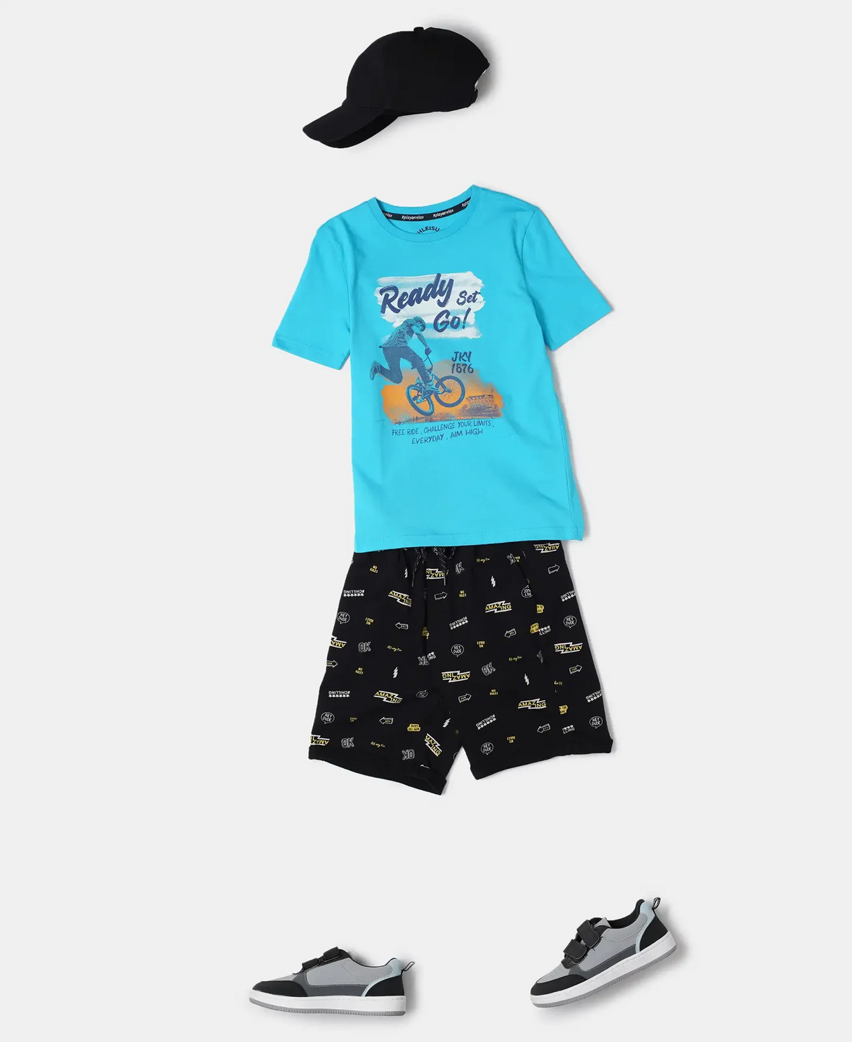 Boy's Super Combed Cotton Graphic Printed Half Sleeve T-Shirt #AB23 - Scuba Blue Printed