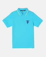 Boy's Super Combed Cotton Rich Graphic Printed Half Sleeve Polo T-Shirt #AB24 - Scuba Blue Asst