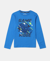 Boy's Super Combed Cotton Graphic Printed Full Sleeve T-Shirt #AB25 - Neon Blue Asst