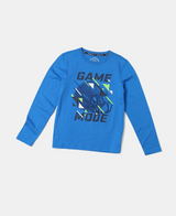 Boy's Super Combed Cotton Graphic Printed Full Sleeve T-Shirt #AB25 - Neon Blue Asst