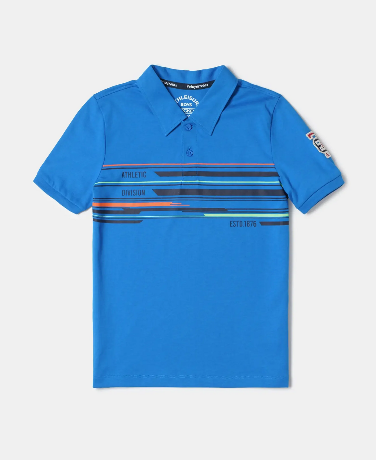 Boy's Super Combed Cotton Rich Graphic Printed Half Sleeve Polo T-Shirt #AB39 - Neon Blue Asst