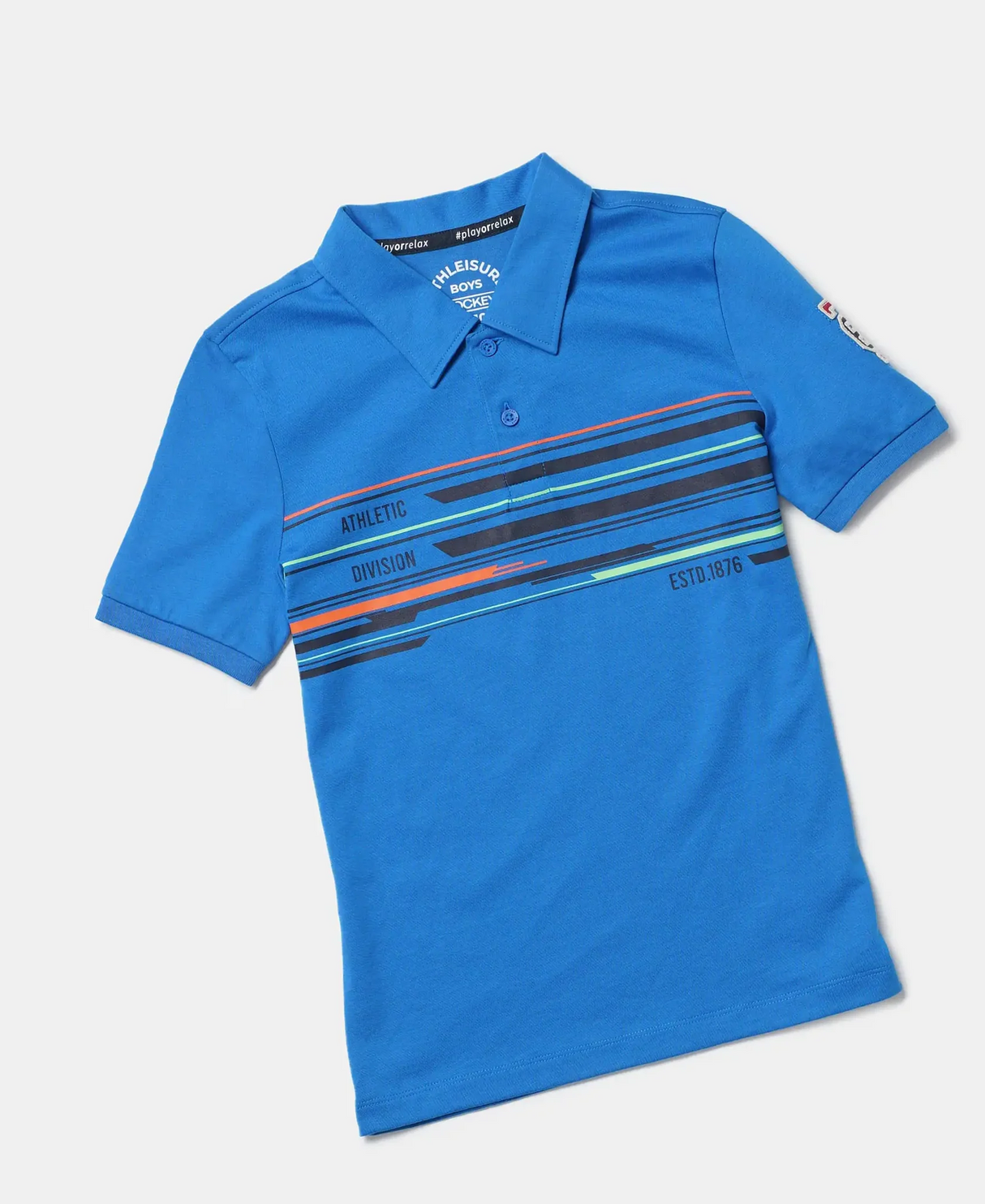 Boy's Super Combed Cotton Rich Graphic Printed Half Sleeve Polo T-Shirt #AB39 - Neon Blue Asst