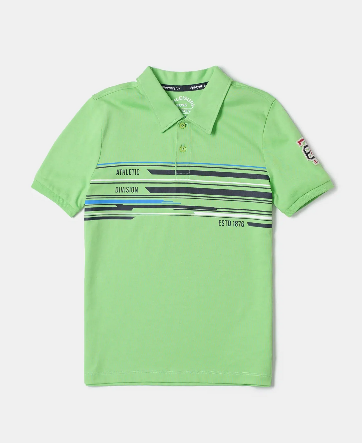 Boy's Super Combed Cotton Rich Graphic Printed Half Sleeve Polo T-Shirt #AB39 - Neon Green Asst