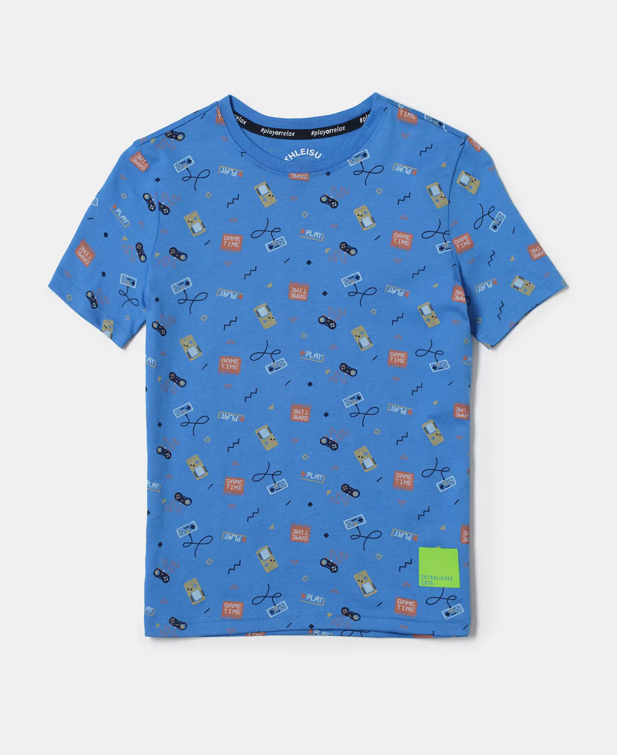 Boy's Super Combed Cotton Printed Half Sleeve T-Shirt #AB44 - Palace Blue Printed Assorted