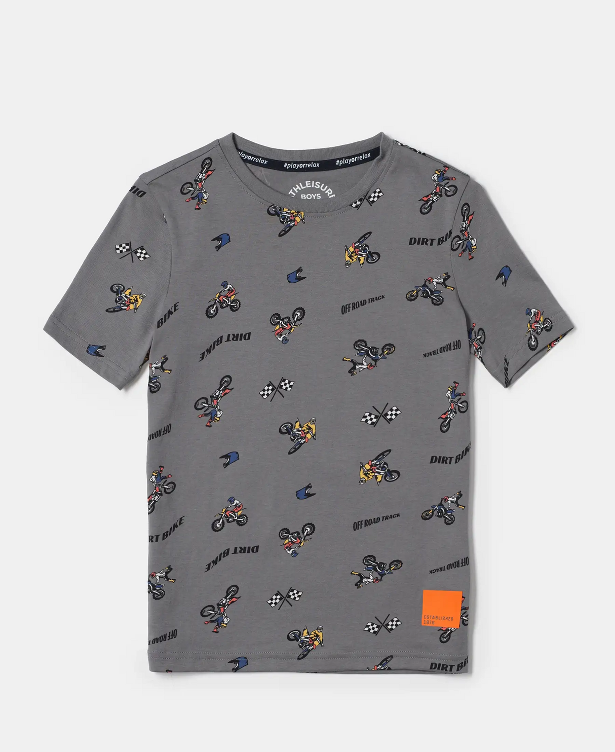 Boy's Super Combed Cotton Printed Half Sleeve T-Shirt #AB44 - Grey Printed Assorted