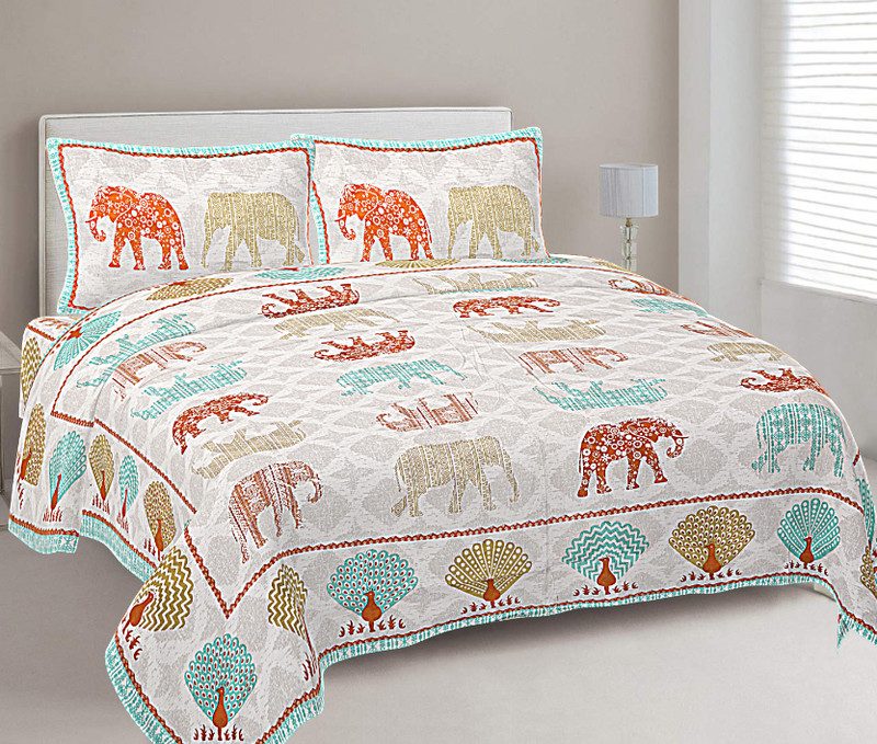 Turquoise Premium Pure Cotton Printed Double Bedsheet