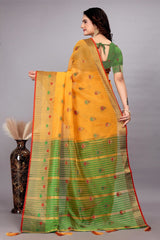 Cotton Silk Jacquard Woven Saree With Blouse - Yellow