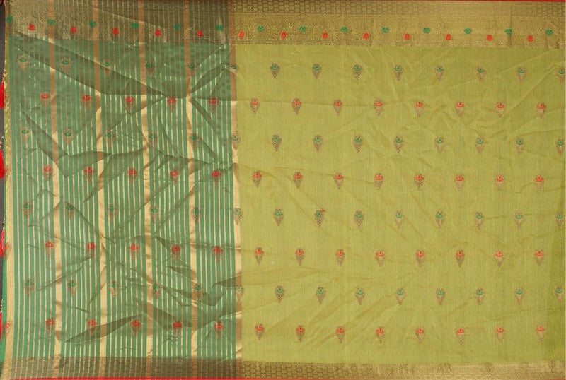 Cotton Silk Jacquard Woven Saree With Blouse - Green