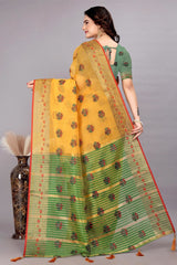 Cotton Silk Jacquard Woven Saree With Blouse - Yellow