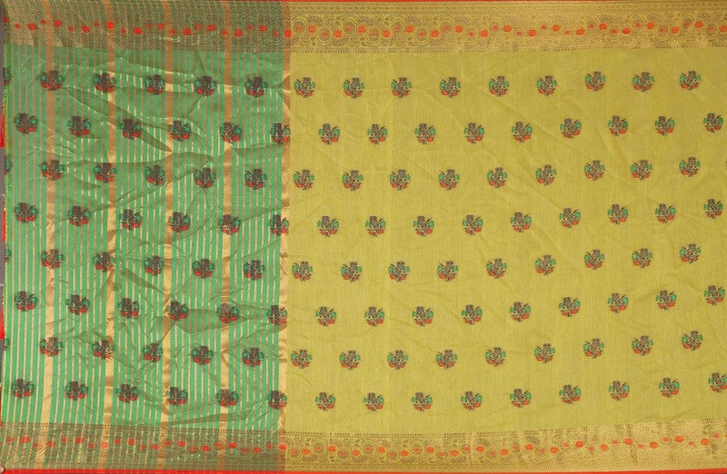 Cotton Silk Jacquard Woven Saree With Blouse - Green