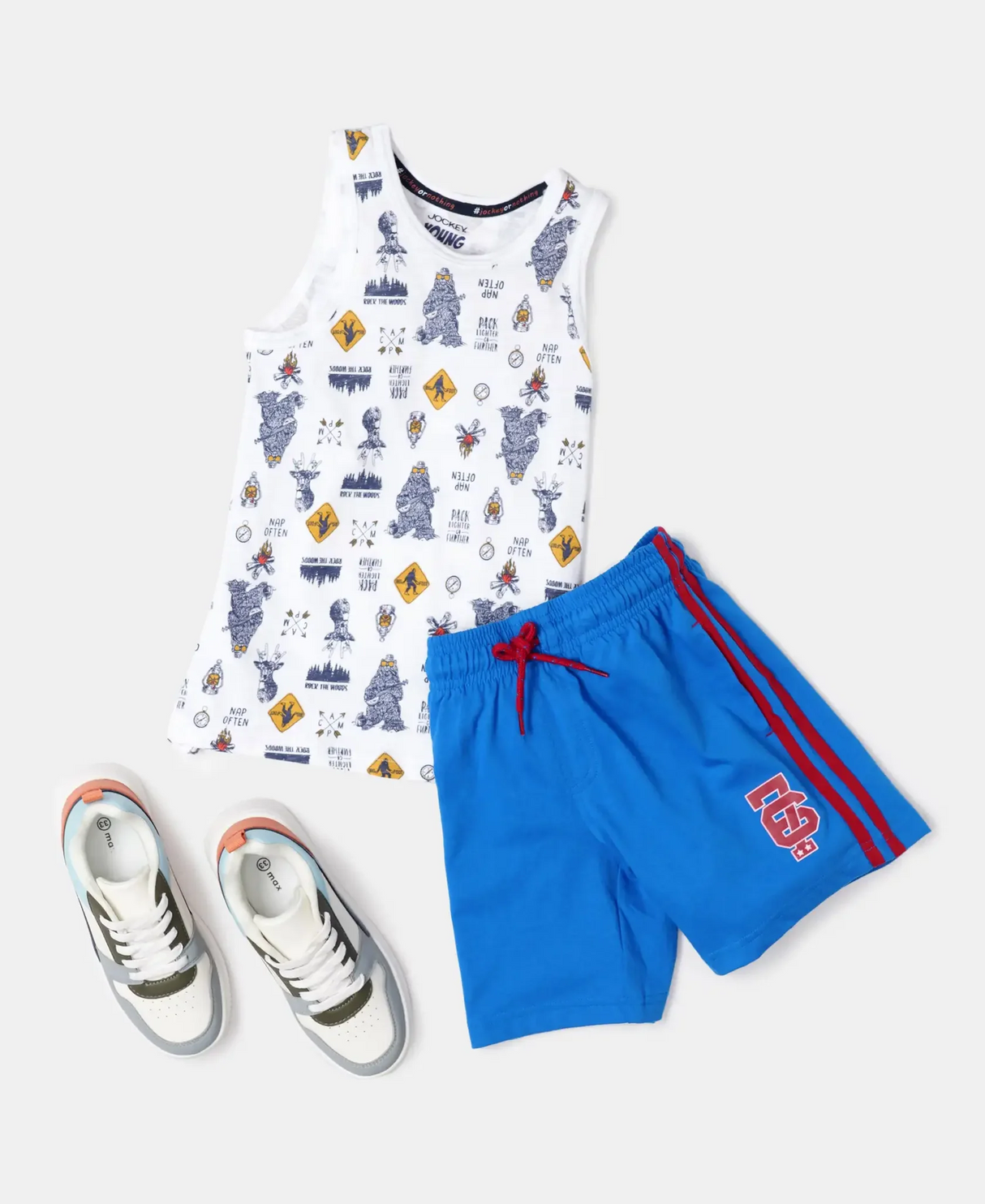 Boy's Super Combed Cotton Printed Tank Top #CB01 -White Printed