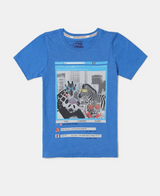 Boy's Super Combed Cotton Graphic Printed Half Sleeve T-Shirt #CB02 - Palace Blue Printed Assorted