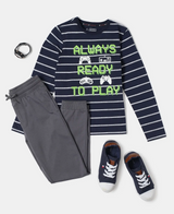 Boy's Super Combed Cotton Graphic Printed Full Sleeve T-Shirt #CB04- Navy Assorted Print