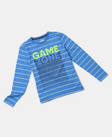 Boy's Super Combed Cotton Graphic Printed Full Sleeve T-Shirt #CB04 - Palace Blue Assorted