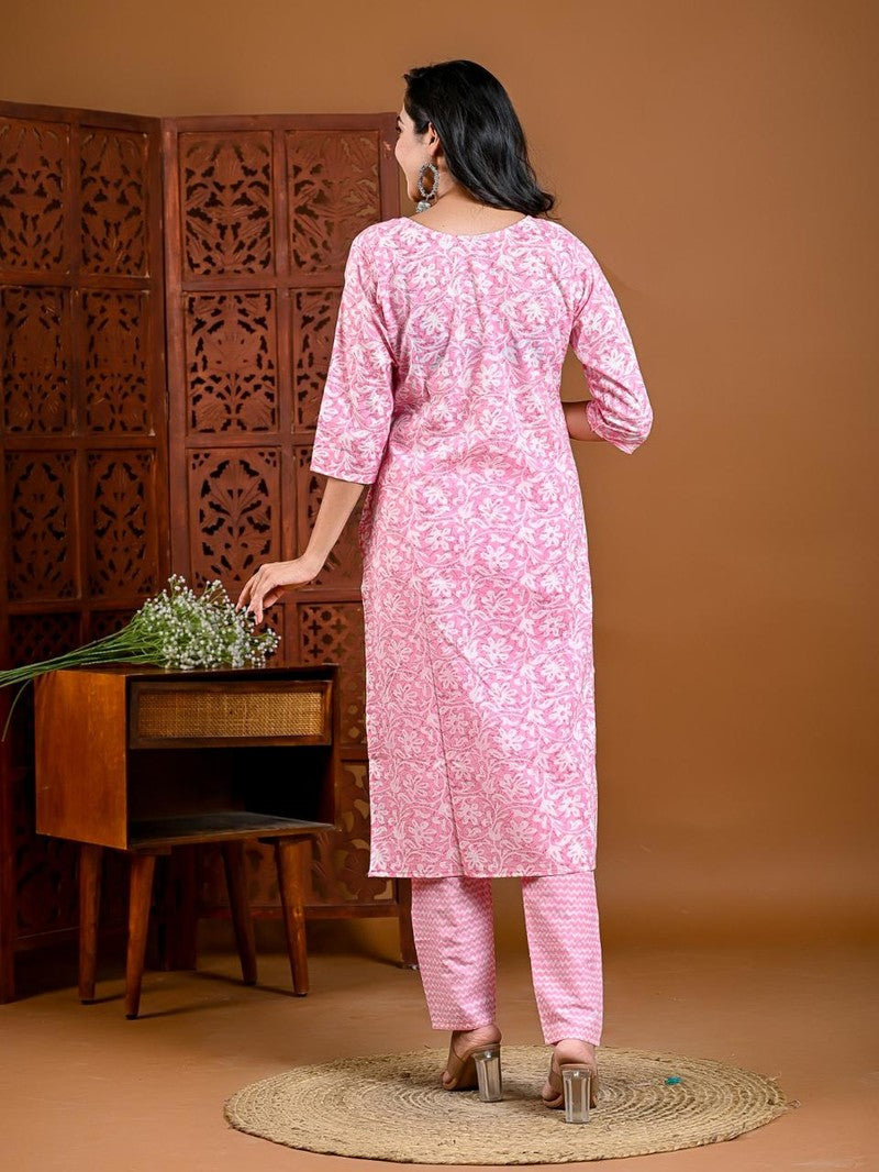 Cotton with Embroidery Kurti with Bottom and Dupatta