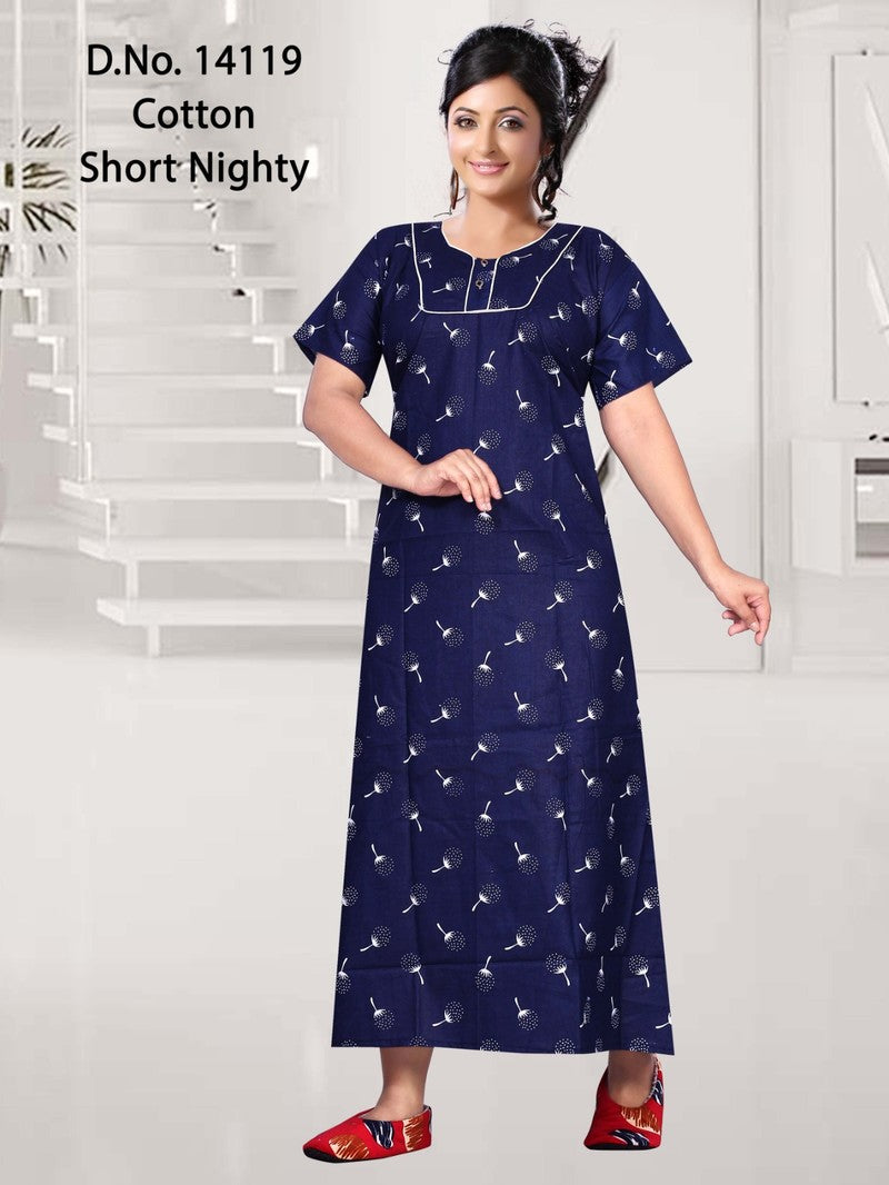 Missy - Cotton Short Nighty Women Gown - Navy Blue