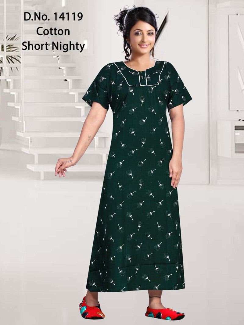 Missy - Cotton Short Nighty Women Gown - Green