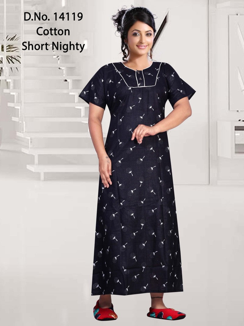 Missy - Cotton Short Nighty Women Gown - Black