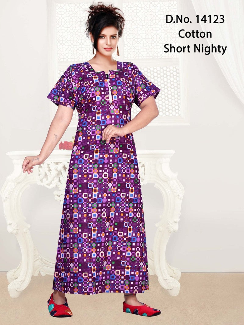 Missy - Cotton Short Nighty Women Gown - Purple