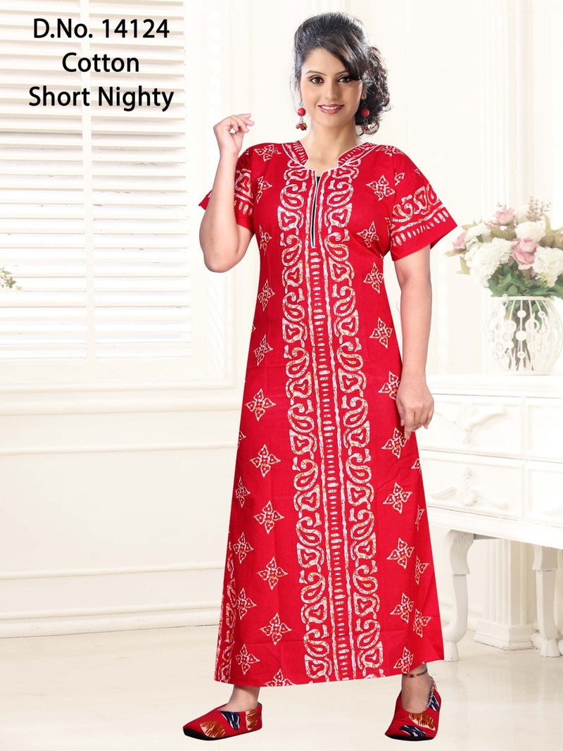 Missy - Cotton Short Nighty Women Gown - Red