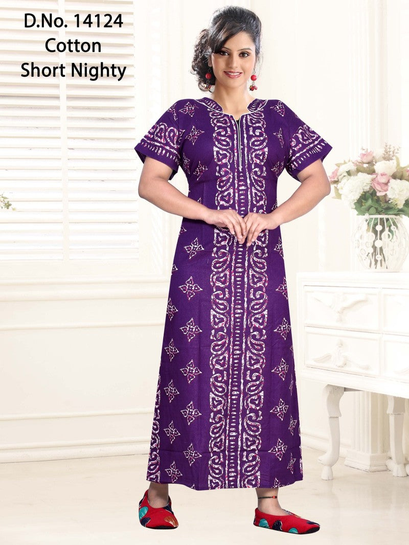 Missy - Cotton Short Nighty Women Gown - Purple