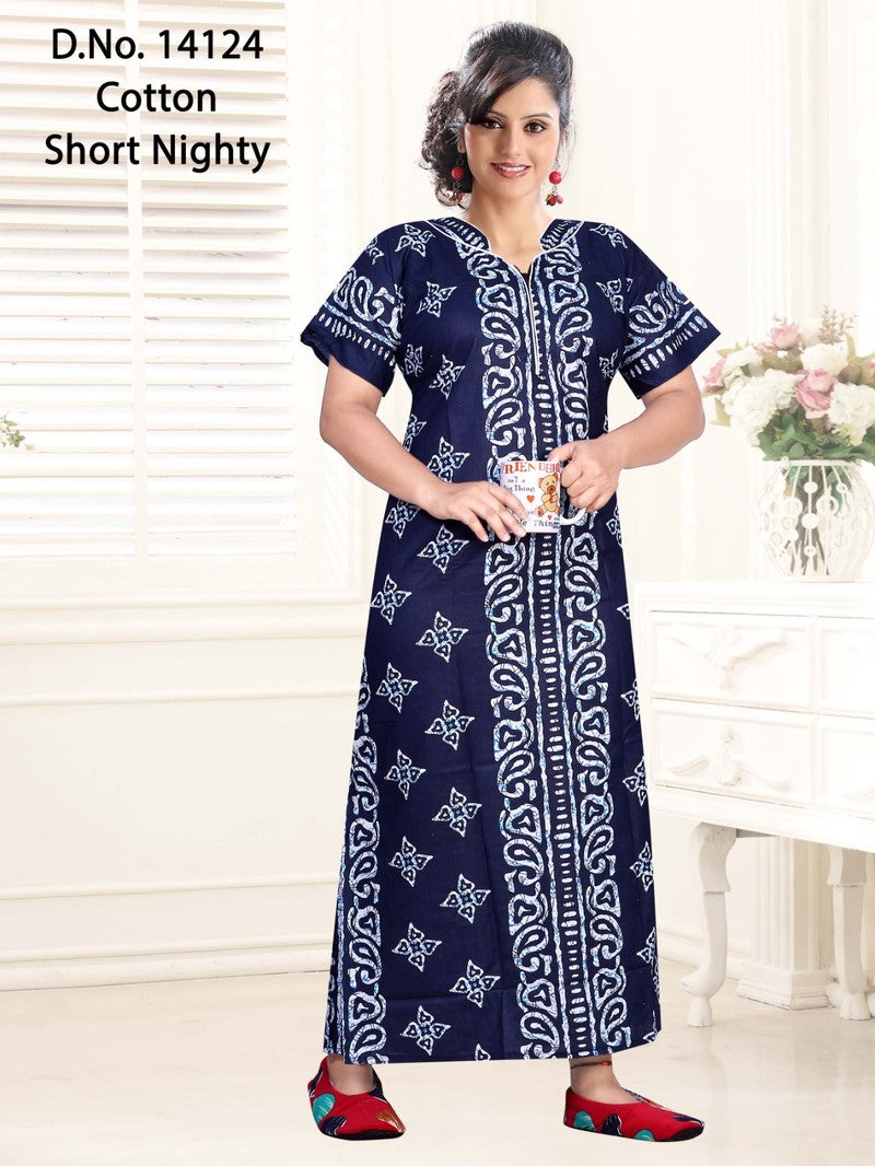 Missy - Cotton Short Nighty Women Gown - Navy Blue