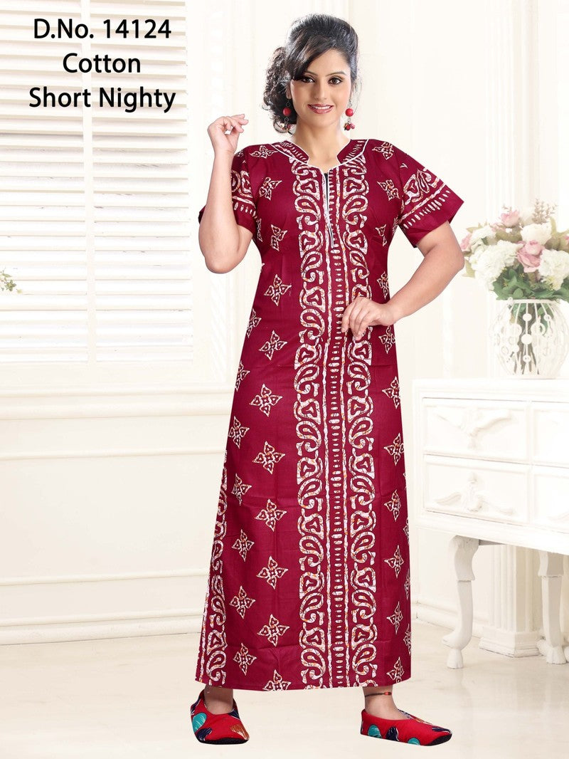 Missy - Cotton Short Nighty Women Gown - Maroon