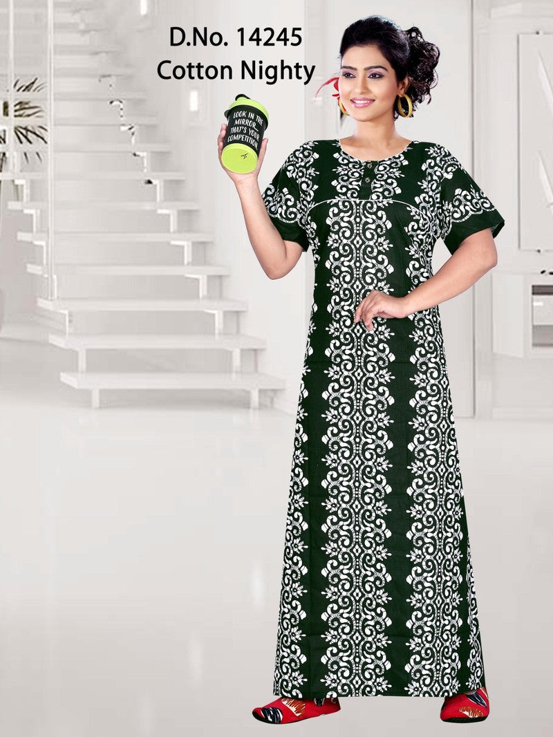 Missy - Cotton Printed Women Nighty Gown -Green