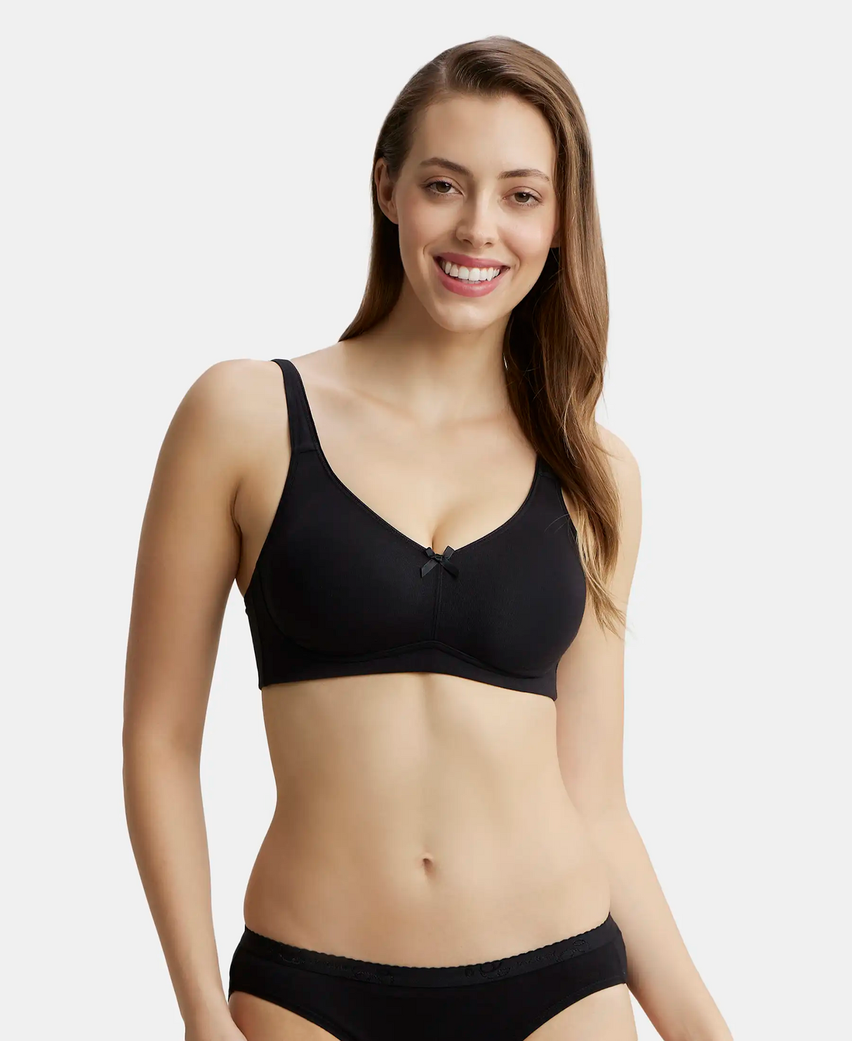 Wirefree Non Padded  Full Coverage Everyday Bra with Concealed Shaper Panel #FE41 - Black