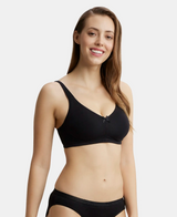 Wirefree Non Padded Full Coverage Plus Size Bra with Concealed Shaper Panel #FE41 - Black