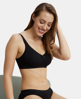 Wirefree Non Padded Full Coverage Plus Size Bra with Concealed Shaper Panel #FE41 - Black