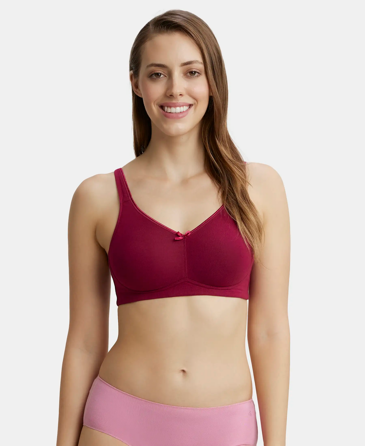 Wirefree Non Padded Full Coverage Plus Size Bra with Concealed Shaper Panel #FE41 - Beet Red