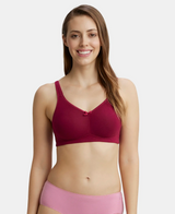 Wirefree Non Padded  Full Coverage Everyday Bra with Concealed Shaper Panel #FE41 - Beet Red