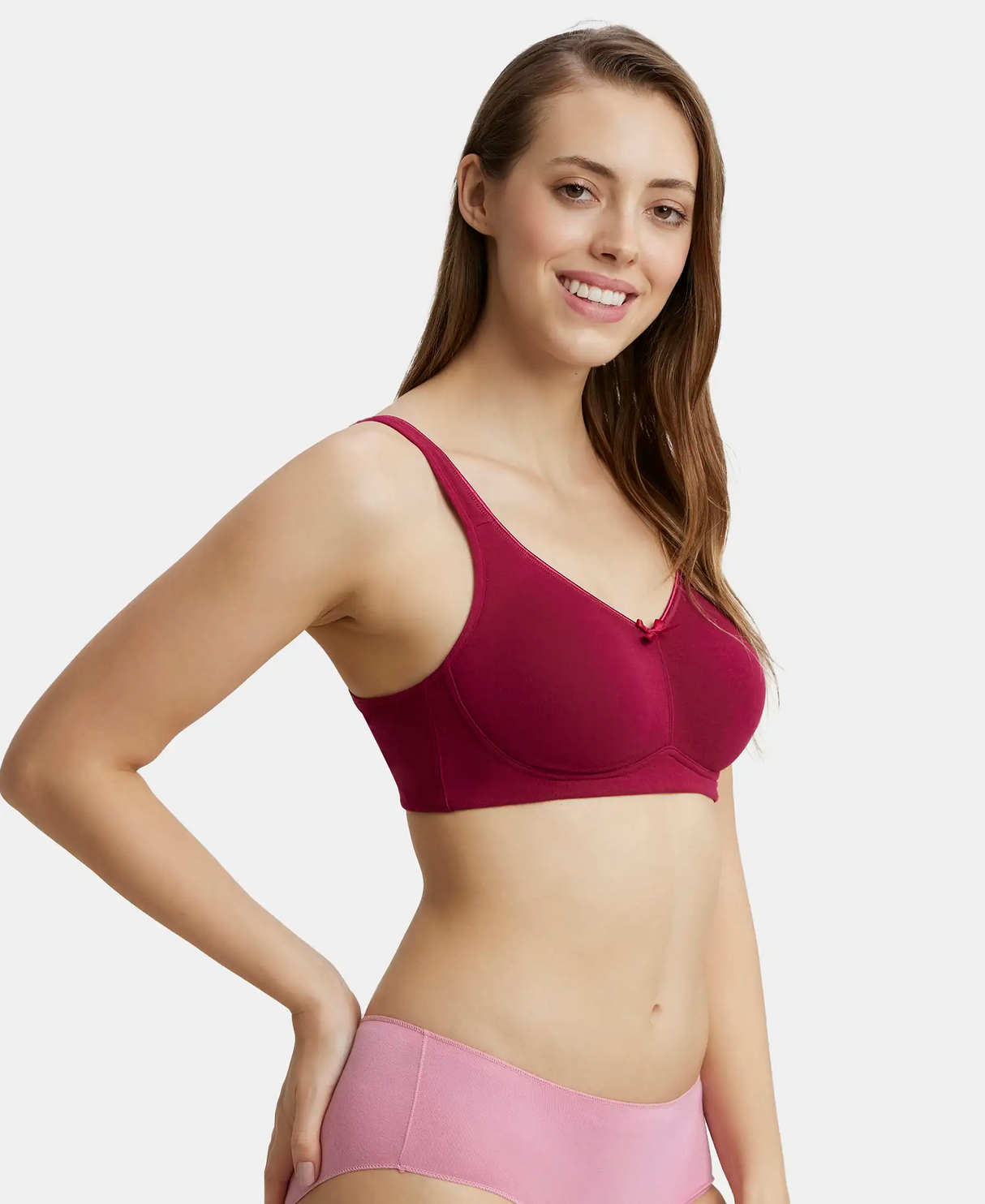 Wirefree Non Padded  Full Coverage Everyday Bra with Concealed Shaper Panel #FE41 - Beet Red