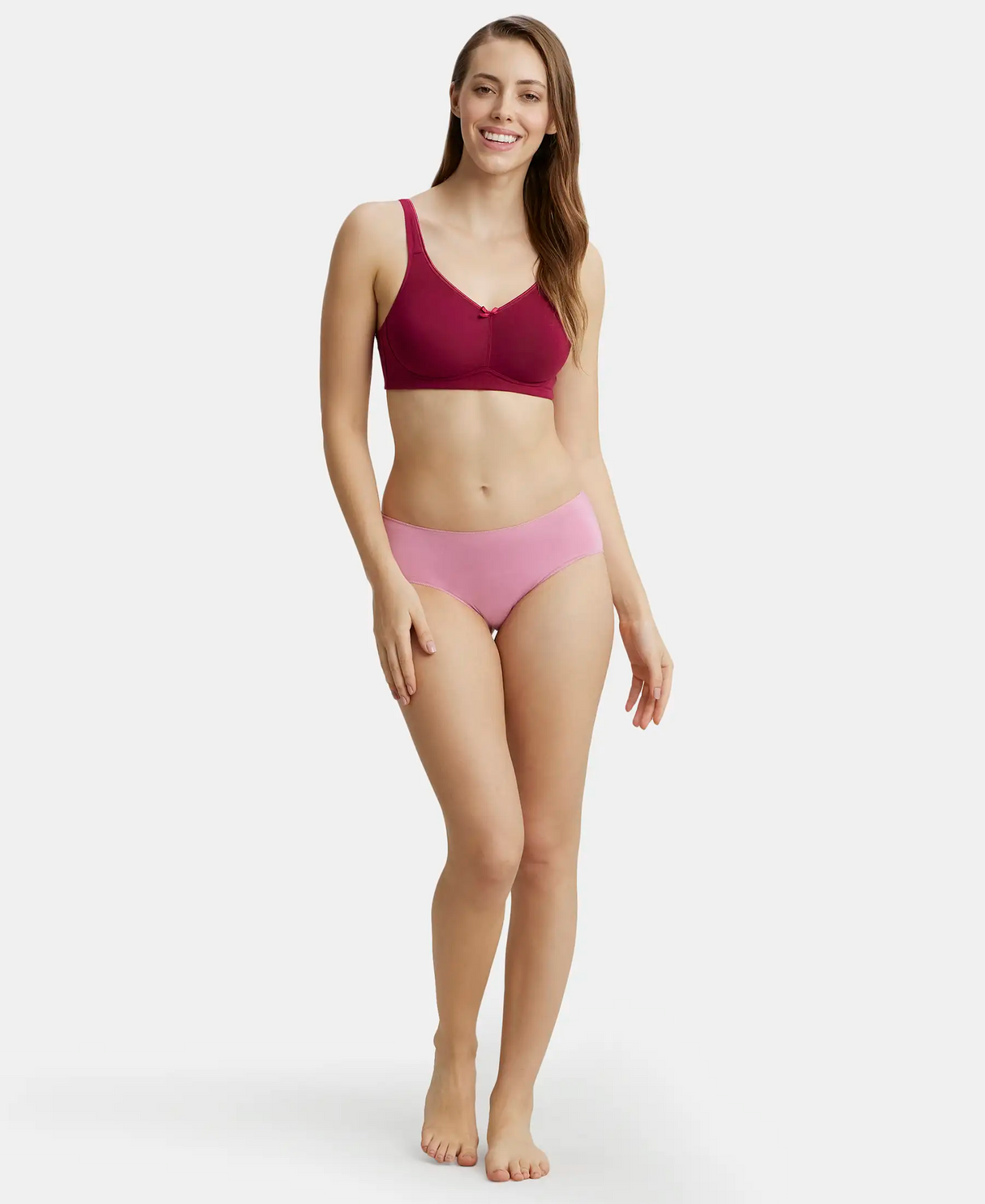 Wirefree Non Padded Full Coverage Plus Size Bra with Concealed Shaper Panel #FE41 - Beet Red