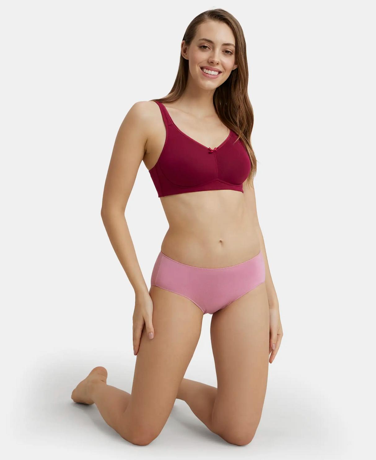 Wirefree Non Padded  Full Coverage Everyday Bra with Concealed Shaper Panel #FE41 - Beet Red