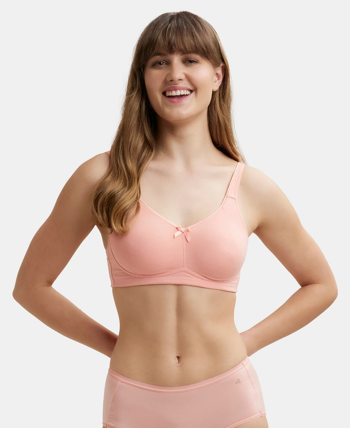 Wirefree Non Padded Full Coverage Plus Size Bra with Concealed Shaper Panel #FE41 - Candle Light Peach