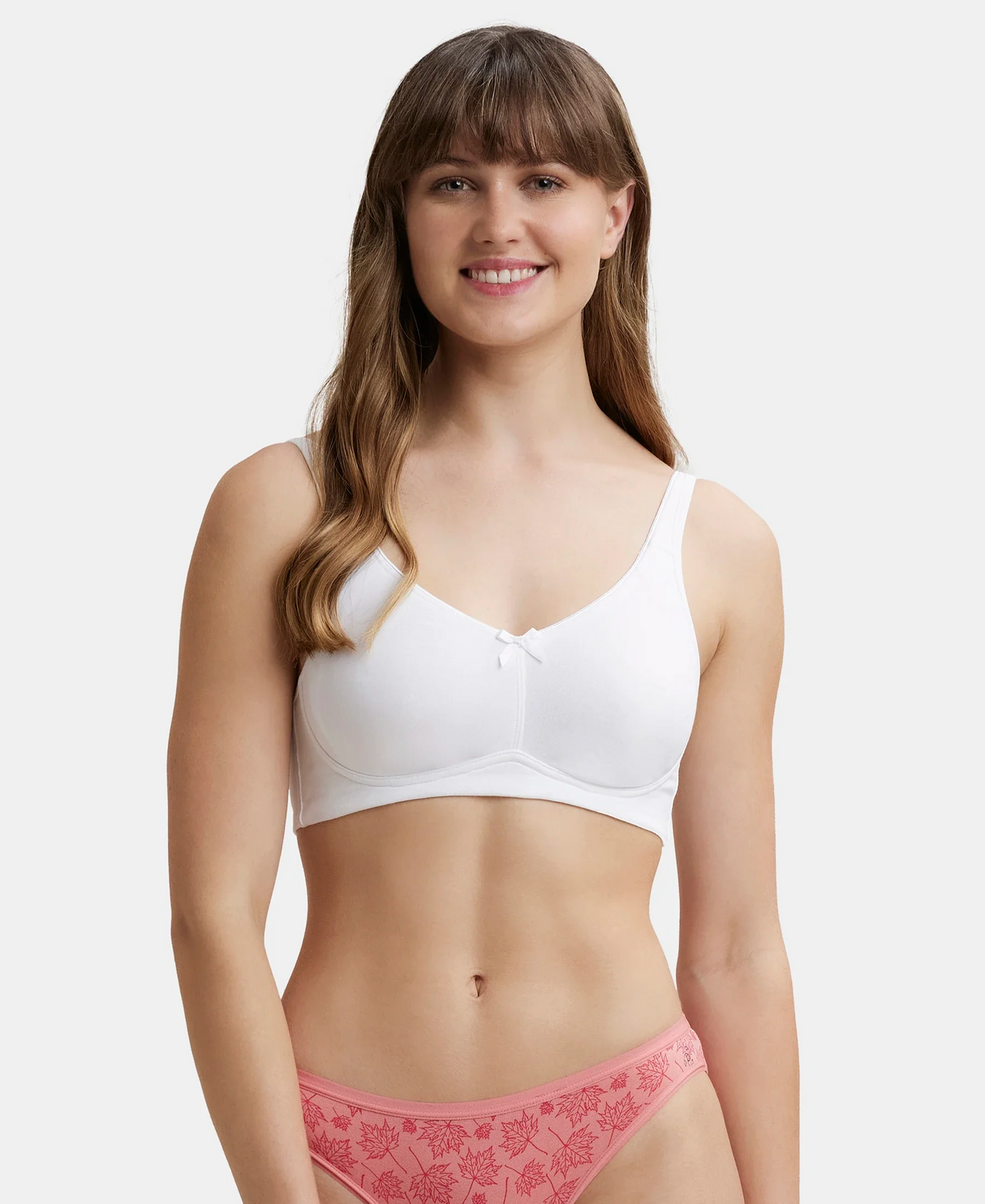 Wirefree Non Padded Full Coverage Plus Size Bra with Concealed Shaper Panel #FE41 - White