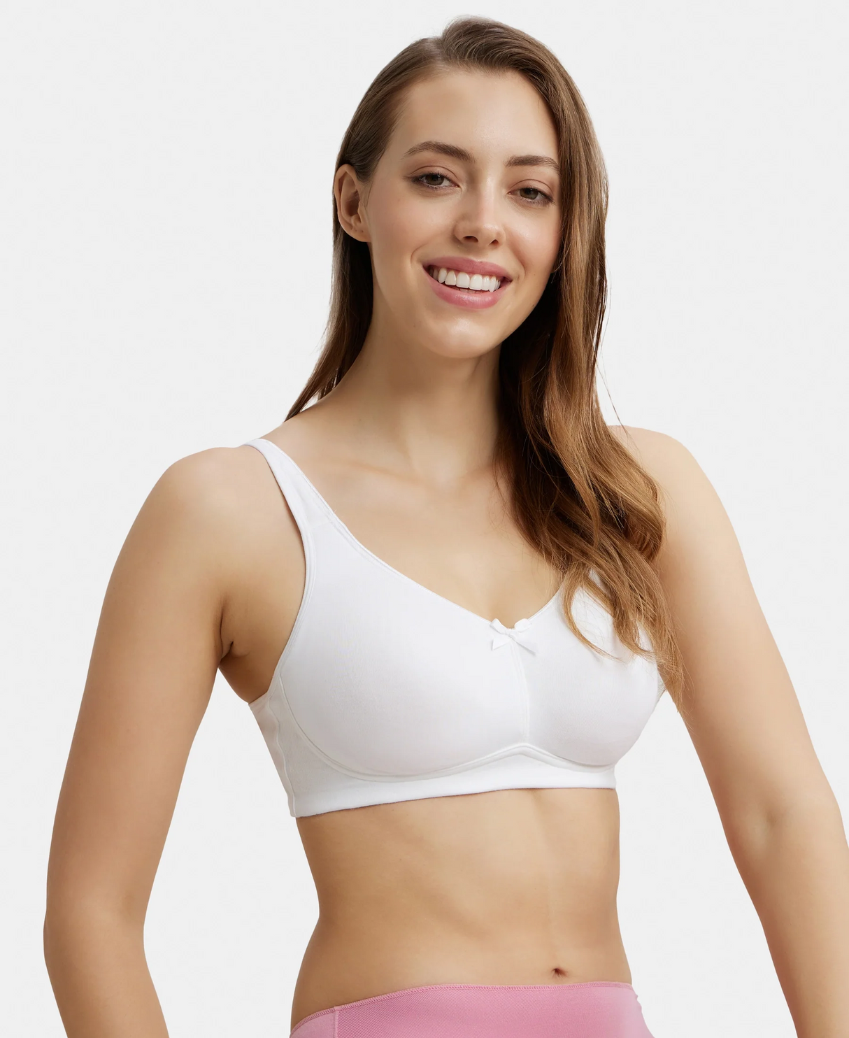 Wirefree Non Padded Full Coverage Plus Size Bra with Concealed Shaper Panel #FE41 - White