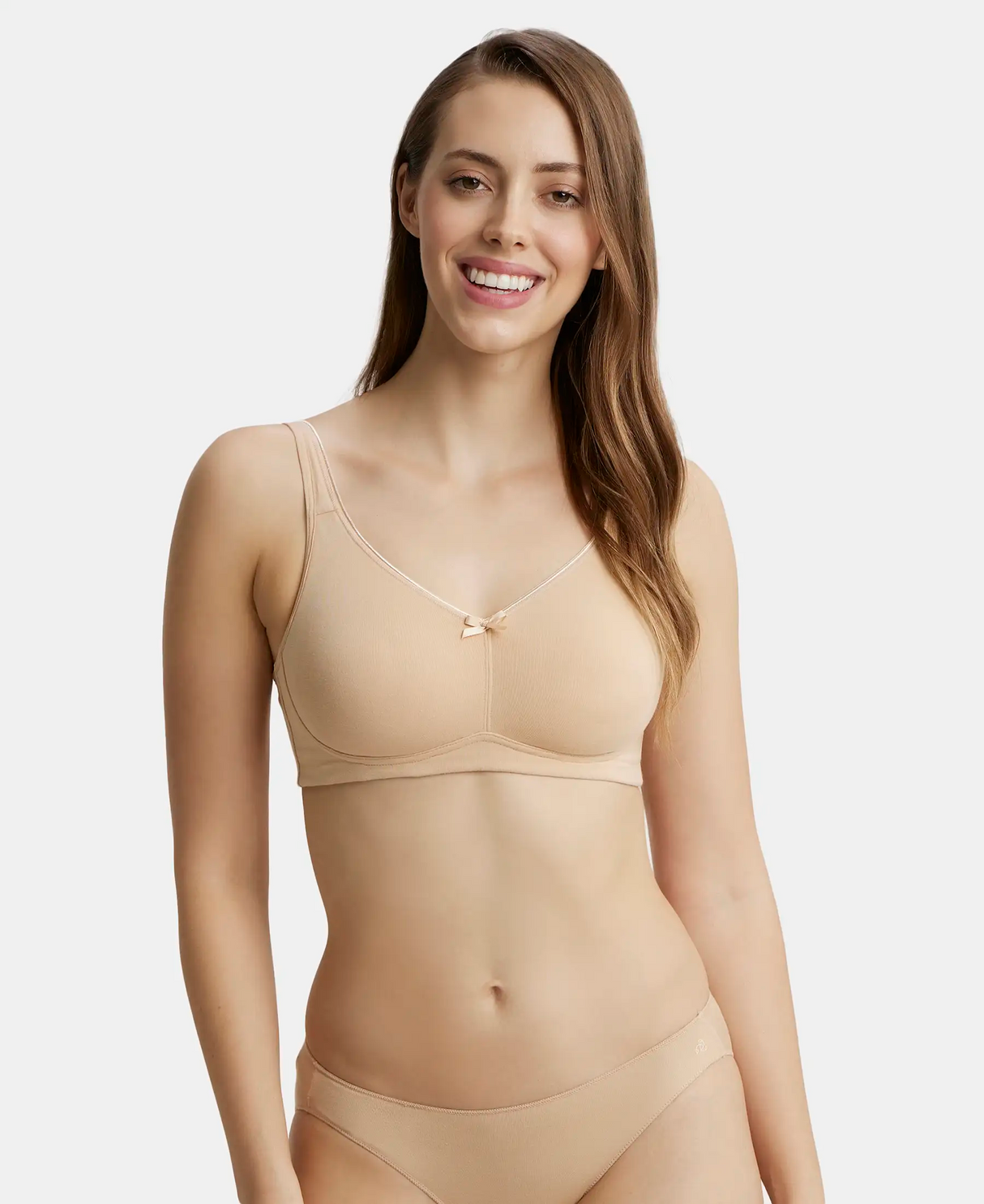 Wirefree Non Padded  Full Coverage Everyday Bra with Concealed Shaper Panel #FE41 - Skin