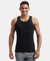 Super Combed Cotton Rib Round Neck Sleeveless Vest #FP04 - Black & Neon Blue