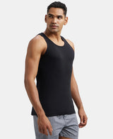 Super Combed Cotton Rib Round Neck Sleeveless Vest #FP04 - Black & Neon Blue