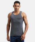 Super Combed Cotton Rib Round Neck Sleeveless Vest #FP04 - Charcoal Melange & Neon Orange