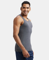 Super Combed Cotton Rib Round Neck Sleeveless Vest #FP04 - Charcoal Melange & Neon Orange